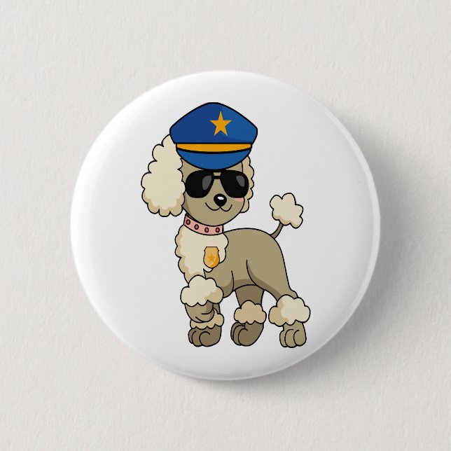 Chapa Redonda De 5 Cm Chibi Anime Policía Poodle Dog (Anverso)