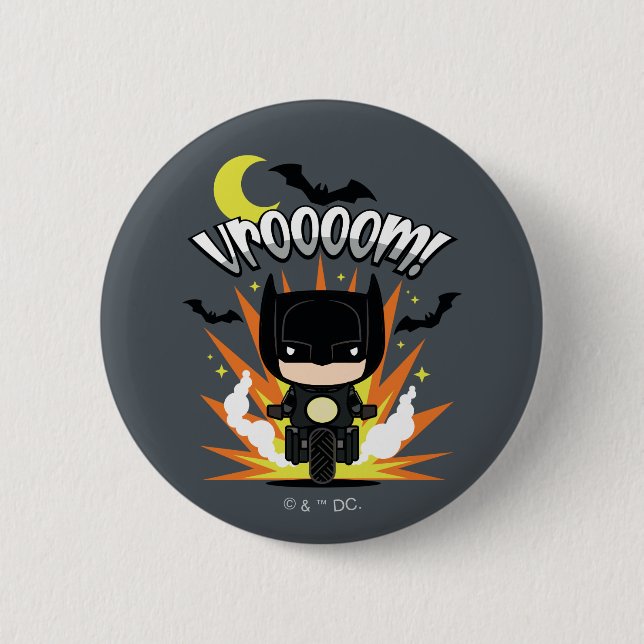 Chapa Redonda De 5 Cm Chibi Batman Batcycle (Anverso)