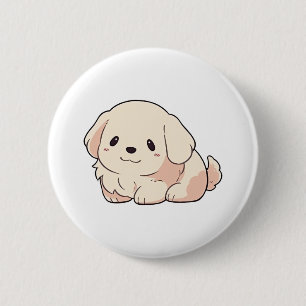 Chapa Redonda De 5 Cm Chibi Golden Retriever Puppy