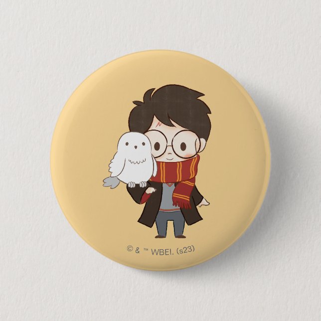 Chapa Redonda De 5 Cm Chibi HARRY POTTER™ y Hedwig (Anverso)