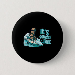 Chapa Redonda De 5 Cm Chibi Moai Mood Surfing Summer Time Beach Ocean Se