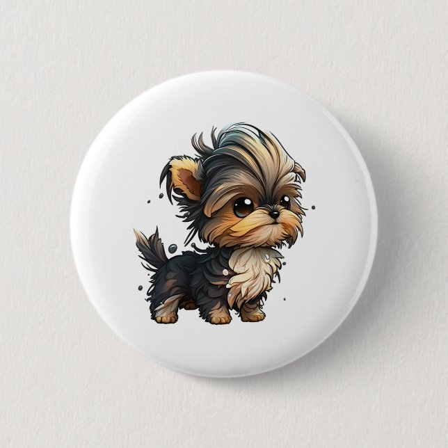 Chapa Redonda De 5 Cm Chibi Yorkshire Terrier (Anverso)