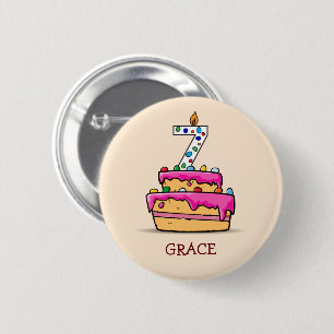 Chapa Redonda De 5 Cm Chica 7 de cumpleaños, 7 de pastelería rosa dulce
