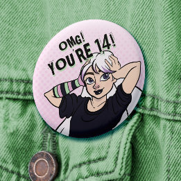 Chapa Redonda De 5 Cm Chica adolescente Punk Personalizado rosado 14º cu