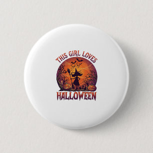 Chapa Redonda De 5 Cm Chica Ama Bruja de Halloween Calabazas Murciélagos