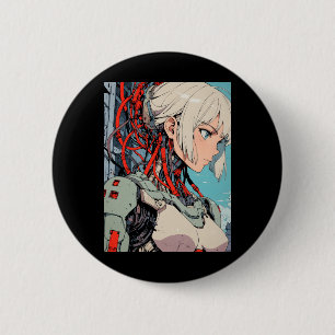 Chapa Redonda De 5 Cm Chica Androide Cibernética Anime Retro Futurista S