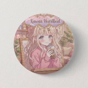 Chapa Redonda De 5 Cm Chica Anime de Kawaii Heartbeat Boba Tea Estética