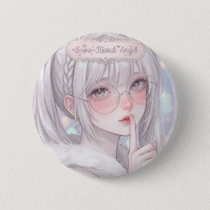 Chapa Redonda De 5 Cm Chica Anime Suave de Vidrio Besada por la Nieve Án