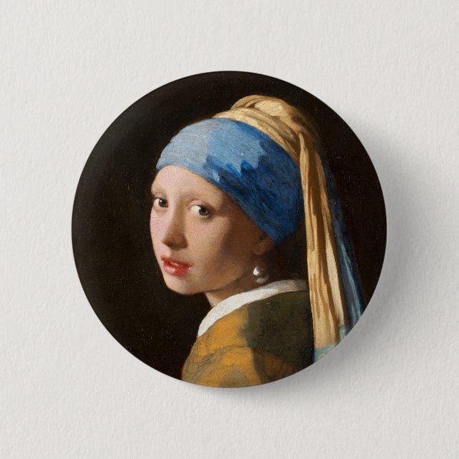 Chapa Redonda De 5 Cm Chica con pintura de retrato de Pearl Earring (Anverso)