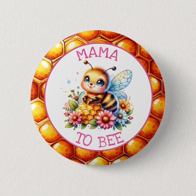 Chapa Redonda De 5 Cm Chica con tema de abejas melíferas Baby Shower Mam (Anverso)
