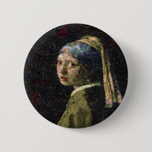 Chapa Redonda De 5 Cm Chica Con Una Parodia De Bella Artes De Fresas
