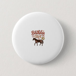 Chapa Redonda De 5 Cm Chica Cumpleaños 10 Caballo Diseño Vectorial Flora