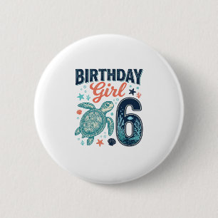 Chapa Redonda De 5 Cm Chica Cumpleaños 6 Tortuga Marina Diseño Vectorial