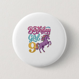 Chapa Redonda De 5 Cm Chica Cumpleaños 9 Unicornio Diseño de Grabado Vin