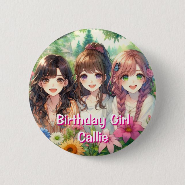 Chapa Redonda De 5 Cm Chica Cute Anime Birthday Personalizado (Anverso)