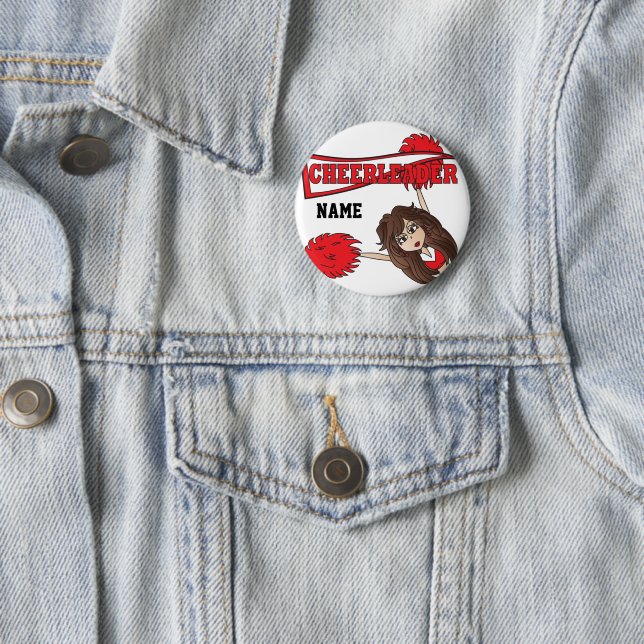 Chapa Redonda De 5 Cm Chica de animadores rojos | Personalizar (In situ)