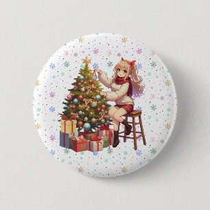 Chapa Redonda De 5 Cm Chica de anime suave recortando el árbol