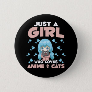 Chapa Redonda De 5 Cm Chica de anime y gato japonés Otaku Manga Japón