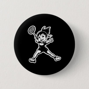 Chapa Redonda De 5 Cm Chica de bádminton Cómic Jugadora de volante