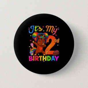 Chapa Redonda De 5 Cm Chica de cumpleaños 2 Unicornio Afro Cabello Natur