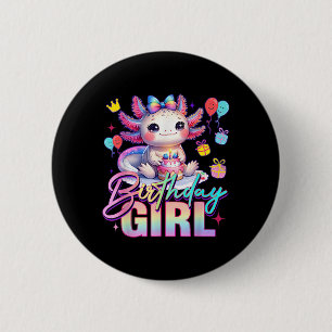 Chapa Redonda De 5 Cm Chica de cumpleaños Cute Axolotl Birthday Party Ki