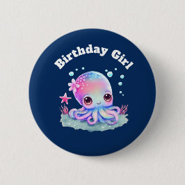 Chapa Redonda De 5 Cm Chica de cumpleaños cute pulpo bajo el tema del ma
