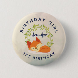 Chapa Redonda De 5 Cm Chica de Cumpleaños Cute Sleeping Naranja Fox