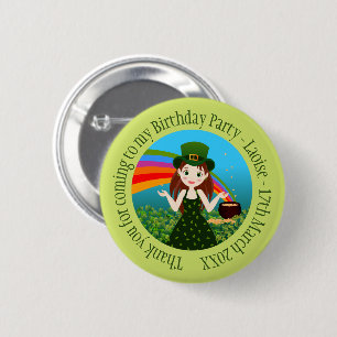 Chapa Redonda De 5 Cm Chica de cumpleaños de Saint Patrick gracias