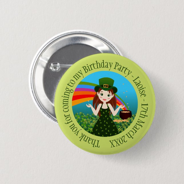 Chapa Redonda De 5 Cm Chica de cumpleaños de Saint Patrick gracias (Anverso y reverso)