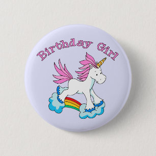 Chapa Redonda De 5 Cm Chica de cumpleaños del arcoiris de Unicornio