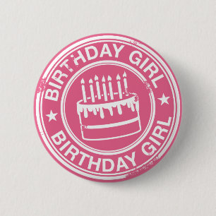 Chapa Redonda De 5 Cm Chica de cumpleaños - efecto de sello de goma blan