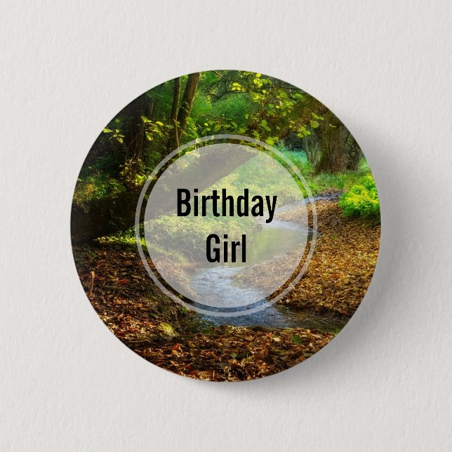 Chapa Redonda De 5 Cm Chica de cumpleaños foto de un arroyo forestal (Anverso)