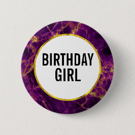 Chapa Redonda De 5 Cm Chica de cumpleaños mareado morado y dorado modern