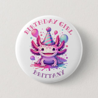 Chapa Redonda De 5 Cm Chica de cumpleaños personalizado | Anime Axolotl