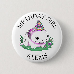 Chapa Redonda De 5 Cm Chica de cumpleaños personalizado Axolotl rosa y b