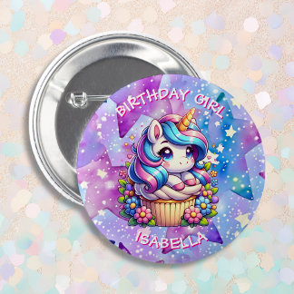 Chapa Redonda De 5 Cm Chica de cumpleaños personalizado de unicornio y t