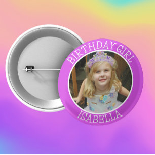 Chapa Redonda De 5 Cm Chica de cumpleaños personalizado   Nombre y foto