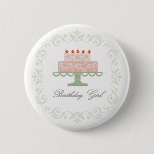 Chapa Redonda De 5 Cm Chica de cumpleaños Pin con pastel rosa