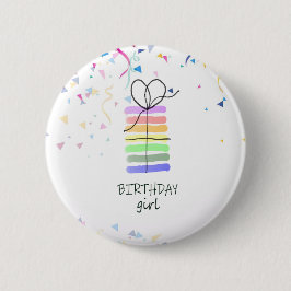 Chapa Redonda De 5 Cm Chica de cumpleaños Pin con pastel y Confetti