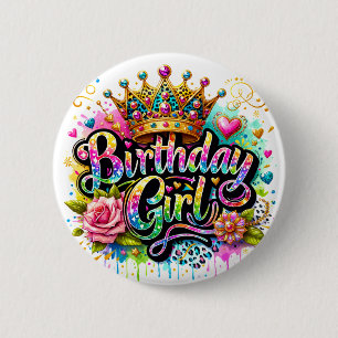 Chapa Redonda De 5 Cm Chica de cumpleaños real colorida