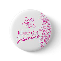 Chica de flor de pez estampado rosa boda/botón