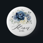 Chapa Redonda De 5 Cm Chica de flores de marfil de la marina azul turque<br><div class="desc">Modesto botón chica floral azul celeste con un elegante ramo de azul marino, azul real , blanco , dorado, marfil de champán, rosa de color rubor , brotes de flores de ranunculus y hojas de eucalipto verde salado y elegante ramo acuarela. Comuníquese conmigo para obtener ayuda sobre la personalización o...</div>