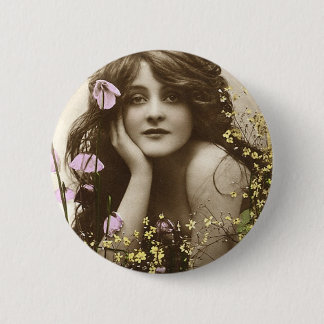 Chapa Redonda De 5 Cm Chica de flores victoriana mujer retro vintage
