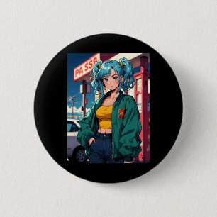 Chapa Redonda De 5 Cm Chica de gasolinera de anime retro moda callejera