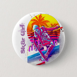 Chapa Redonda De 5 Cm Chica de Skateboarding