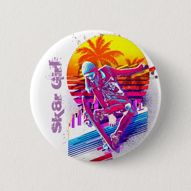 Chapa Redonda De 5 Cm Chica de Skateboarding (Anverso)