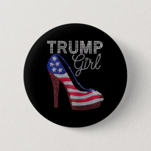 Chapa Redonda De 5 Cm Chica de Trump Stilettos de alto talón Bandera Ame
