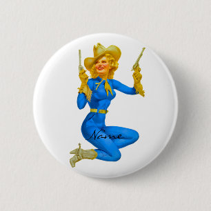 Chapa Redonda De 5 Cm Chica de vaca Thunder_Cove con puntas de pistola