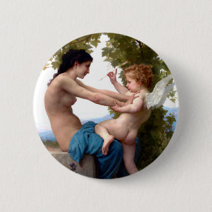 Chapa Redonda De 5 Cm Chica defendiéndose de Eros Cupido Pintura