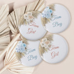 Chapa Redonda De 5 Cm Chica del equipo de Grass de Pampas vota a Fiesta<br><div class="desc">Elegante boho moderno pampas florales de género revelan El o Ella fiesta de ducha bebé equipo de votación rosa con color de agua ilustracion de pampas hierba botánica con flores rosadas.</div>